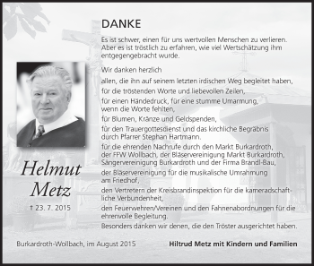 Anzeige von Helmut Metz von MGO