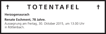 Anzeige von Totentafel vom 29.10.2015 von MGO