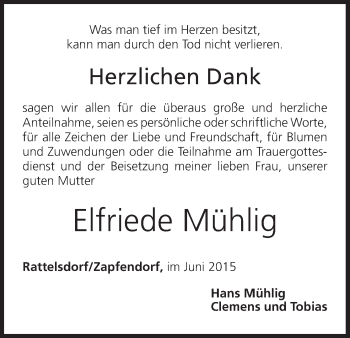 Anzeige von Elfriede Mühlig von MGO