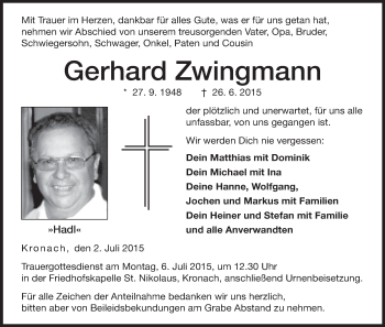 Anzeige von Gerhard Zwingmann von MGO