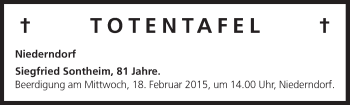 Anzeige von Totentafel vom 17.02.2015 von MGO