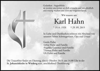 Anzeige von Karl Hahn von MGO