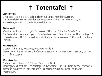 Anzeige von Totentafel vom 10.11.2015 von MGO