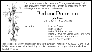 Anzeige von Barbara Durmann von MGO