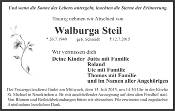 Anzeige von Walburga Steil von MGO