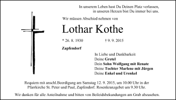 Anzeige von Lothar Kothe von MGO