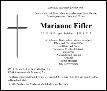 Anzeige von Marianne Eifler von MGO