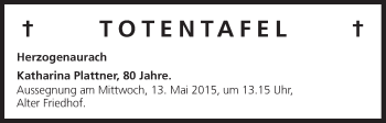 Anzeige von Totentafel vom 13.05.2015 von MGO
