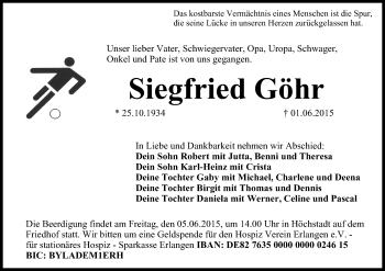 Anzeige von Siegfried Göhr von MGO