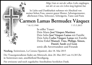 Anzeige von Carmen  Lamas Bermudez Väzquez von MGO