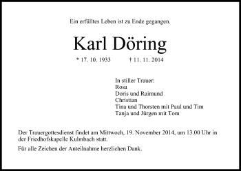 Anzeige von Karl Döring von Mediengruppe Oberfranken