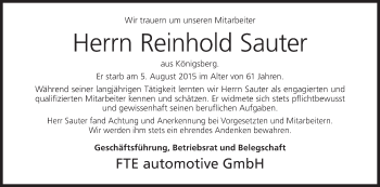 Anzeige von Reinhold Sauter von MGO