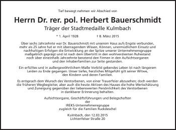 Anzeige von Herbert Bauerschmidt von MGO