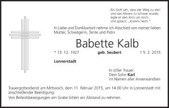 Anzeige von Babette Kalb von MGO
