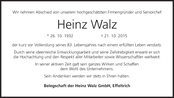 Anzeige von Heinz Walz von MGO