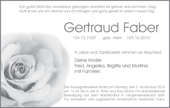 Anzeige von Gertraud Faber von MGO