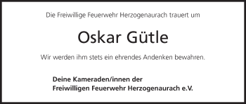 Anzeige von Oskar Gütle von MGO
