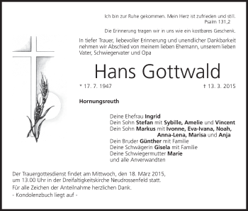Anzeige von Hans Gottwald von MGO