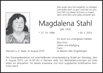 Anzeige von Magdalena Stahl von MGO