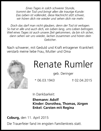 Anzeige von Renate Rumler von MGO