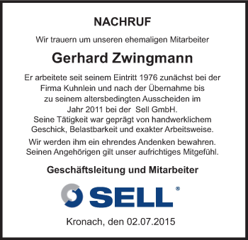 Anzeige von Gerhard Zwingmann von MGO