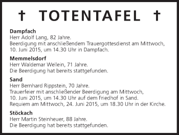 Anzeige von Totentafel vom 09.06.2015 von MGO