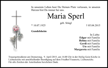 Anzeige von Maria Sperl von MGO