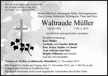 Anzeige von Waltraude Müller von MGO