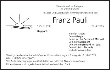 Anzeige von Franz Pauli von MGO