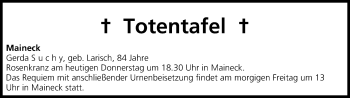 Anzeige von Totentafel vom 29.01.2015 von MGO