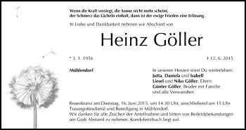 Anzeige von Heinz Göller von MGO