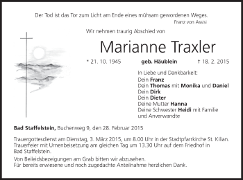 Anzeige von Marianne Traxler von MGO