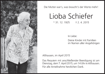 Anzeige von Lioba Schiefer von MGO