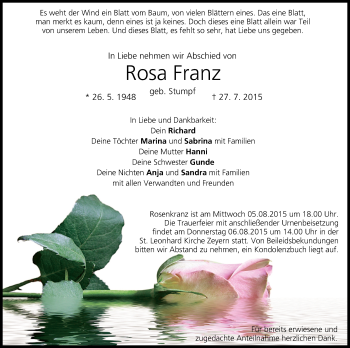 Anzeige von Rosa Franz von MGO