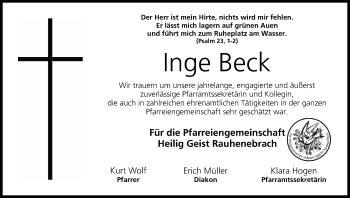Anzeige von Inge Beck von MGO
