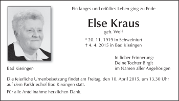 Anzeige von Else Kraus von MGO