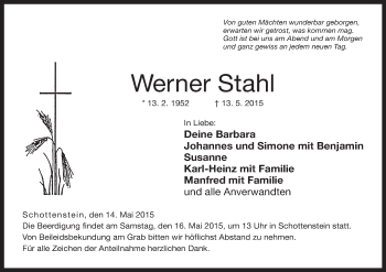Anzeige von Werner Stahl von MGO