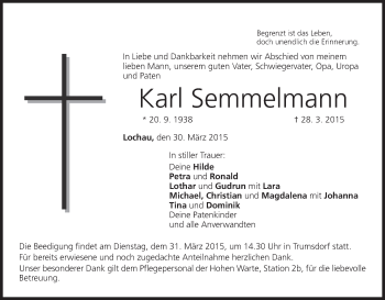 Anzeige von Karl Semmelmann von MGO