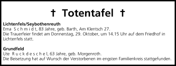Anzeige von Totentafel vom 28.10.2015 von MGO