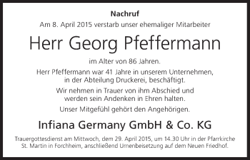 Anzeige von Georg Pfeffermann von MGO