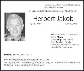 Anzeige von Herbert Jakob von MGO