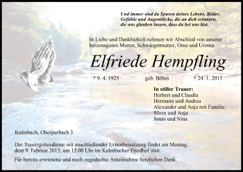 Anzeige von Elfriede Hempfling von MGO