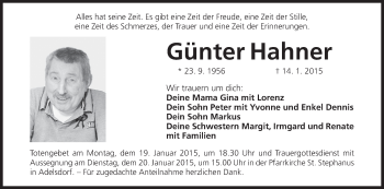 Anzeige von Günter Hahner von MGO