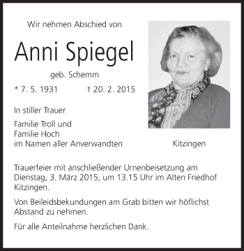 Anzeige von Anni Spiegel von MGO