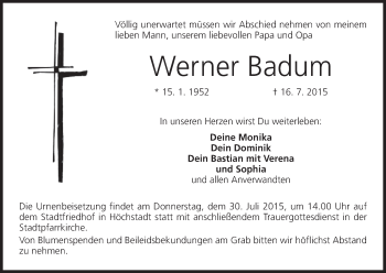 Anzeige von Werner Badum von MGO