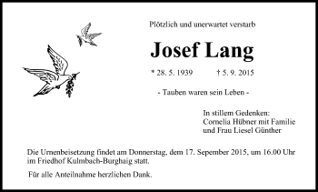 Anzeige von Josef Lang von MGO