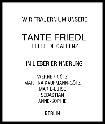 Anzeige von Elfriede Gallenz von MGO