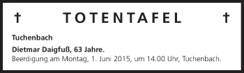 Anzeige von Totentafel 29.05.2015 von MGO