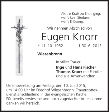 Anzeige von Eugen Knorr von MGO