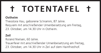 Anzeige von Totentafel vom 23.10.2015 von MGO